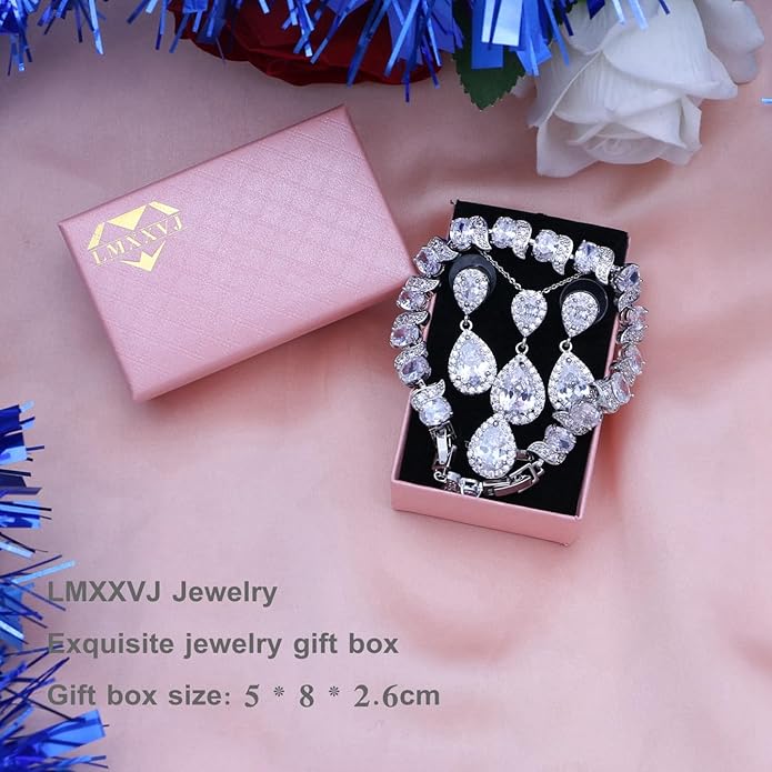 LMXXVJ Teardrop Jewelry Set for Women,Necklace Earrings Adjustable Ring Bracelet Set Fashion Formal Platinum/Gold/Rose Gold Jewelry Gift Girl/Mom/Wife/Grandmother/Best Friend/Aunt
