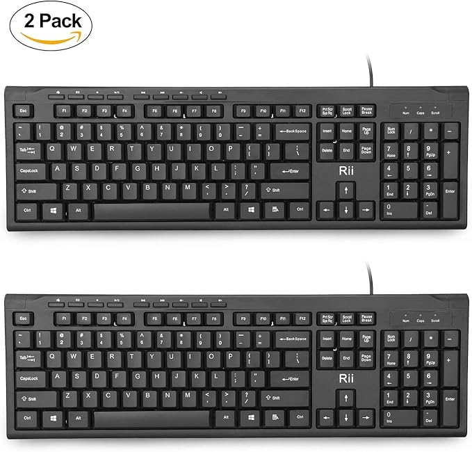 Rii RK907 Ultra-Slim Compact USB Wired Keyboard for Mac and PC,Windows 10/8 / 7 / Vista/XP (Black) (2PCS)