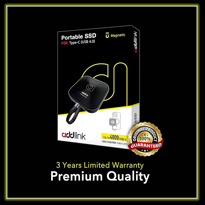 Addlink P30 2TB Magnetic Portable SSD, USB4 4000MB/s Compatible with Thunderbolt 4, ProRes 4K 120fps, PS5/PS4, MagSafe, Aluminum, for iPhone, PC, Mac, Android
