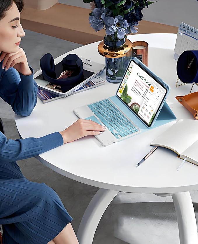 GreenLaw for iPad Air 11 inch case with Keyboard (M3/M2) 2025/2024, for iPad Pro 11 (4th/3rd/2nd/1st Gen) & iPad Air 5th/4th Gen, 7-Color Backlit, Smart Touchpad, 2 Device Connection, Light Blue