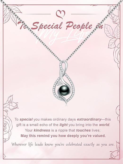 Tahitian Black Pearl 18K White Gold Plated Sterling Silver Heart/Infinity/Four Leaf Clover Pendant Necklace Jewelry Gifts for Women Wife Mom Girlfriend Wedding Birthday Anniversary Christmas