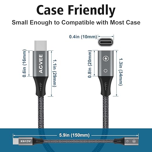 AGVEE 2 Pack 4 inch Lightning Female to USB C Male PD Adapter, 27W Fast Charger Charging Comverter for iPhone 15 16 Plus Pro Max Carplay, Samsung S25 S24 S23 S22, Not for Audio, Dark Gray