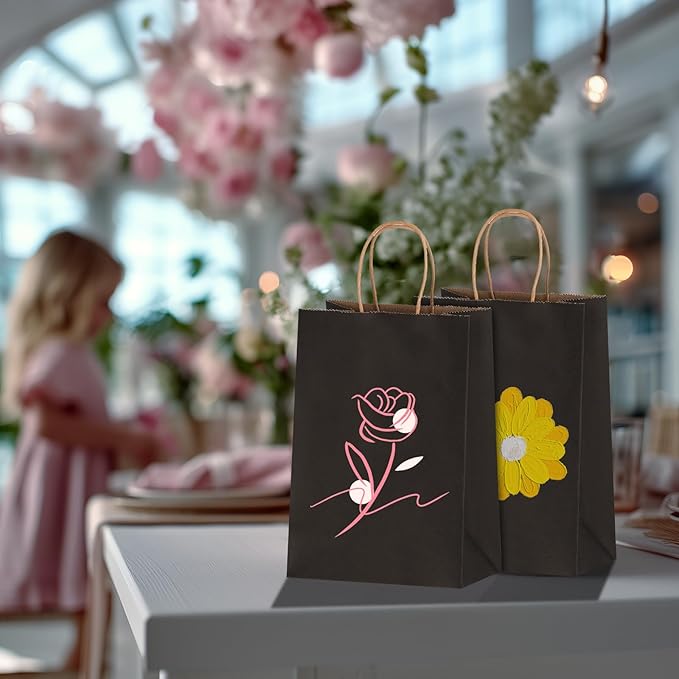 Joybe 300 Pack 6x3.25x8 Inch Small Black Paper Bags with Handles Bulk, Kraft Paper Gift Bags for Birthday Party Favors Grocery Retail Shopping Business Goody Merchandise Craft Blank Sacks (300pcs)