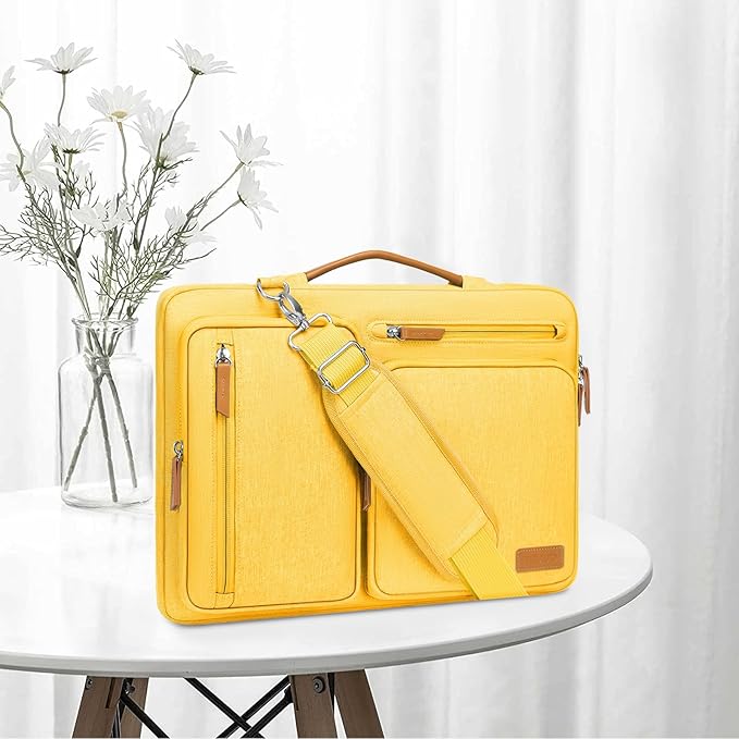MOSISO 360 Protective Laptop Shoulder Bag,13-13.3 inch Computer Bag Compatible with MacBook, HP, Dell, Lenovo, Asus Notebook,Side Open Messenger Bag with 4 Zipper Pockets&Handle, Yellow