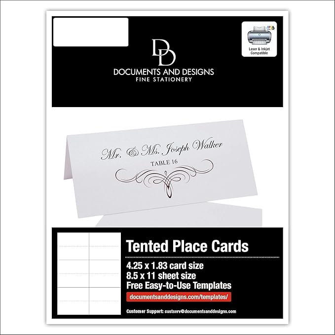 Decadent Flourish Printable Place Cards, Chocolate (Choose Color), Set of 150 (25 Sheets), Laser & Inkjet Printers - Wedding, Party, Dinner, and Special Events - Made in the USA
