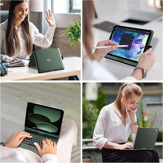 typecase Touch iPad 10th Generation Case with Keyboard (10.9", 2022) and iPad A16 (11th Gen, 2025) – 360° Rotatable, 11-Color Backlit, Multi-Touch Trackpad, Thin & Light (Midnight Green)
