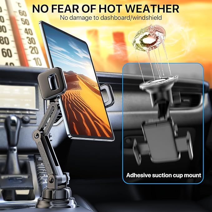 Miracase Cup Holder Tablet Mount for Car, Adjustable Long Neck Car Tablet Holder Friendly Compatible with iPad, Pro, Air, Mini Samsung Galaxy Tab, All 6.1-12.9" Tab