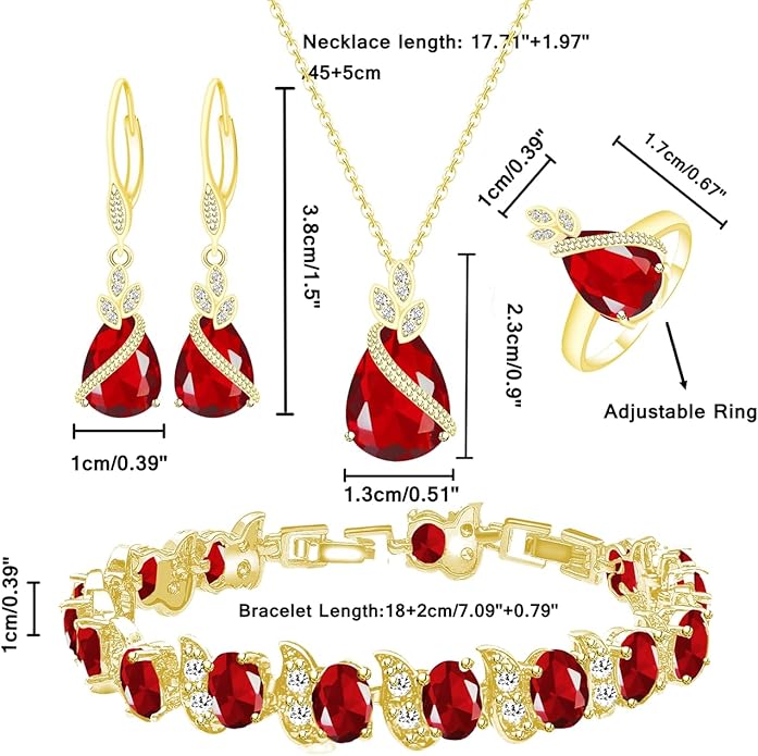 LMXXVJ Jewelry Set for Women,Teardrop Cubic Zirconia Necklace Earrings Adjustable Ring Bracelet Jewelry Set Formal Jewelry Gift