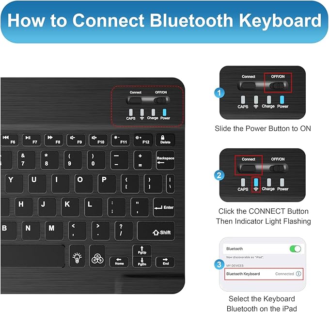 Supveco Keyboard Case for iPad Air 11 Inch (M3 2025,M2 2024),iPad Air 5th/4th Generation with Pencil Holder-7 Colors Backlit Wireless Detachable Folio Keyboard Cover with Soft TPU Back-Black