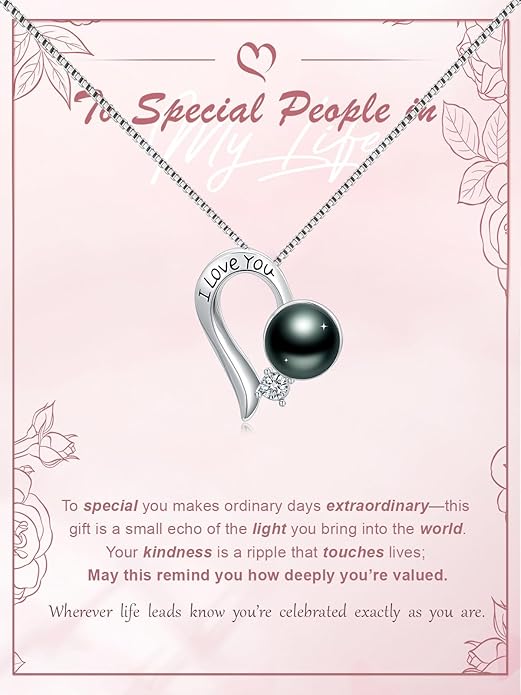 Tahitian Black Pearl 18K White Gold Plated Sterling Silver Heart/Infinity/Four Leaf Clover Pendant Necklace Jewelry Gifts for Women Wife Mom Girlfriend Wedding Birthday Anniversary Christmas