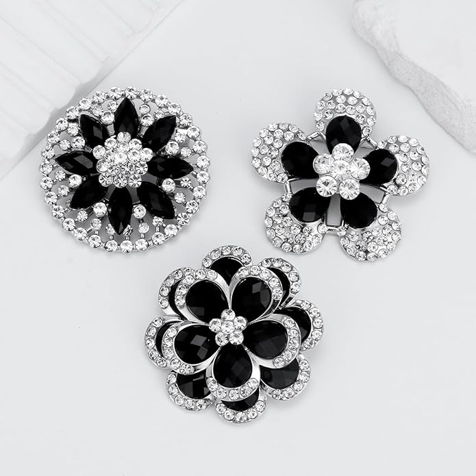 Rhinestone Flower Brooch for Women Vintage Style Black White Crystal Flower Brooch Pin Sparkling Bridal Wedding Crystal Pin Elegant Clothing Hat Bag Accessories Christmas Birthday Party Wedding Costume Jewelry