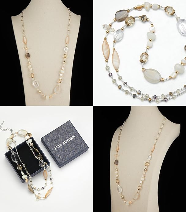FULU AUTUMN Long Necklaces for Women Trendy Long Chunky Beaded Necklace Boho Fashion Costume Jewelry Mothers Day Gifts for Her