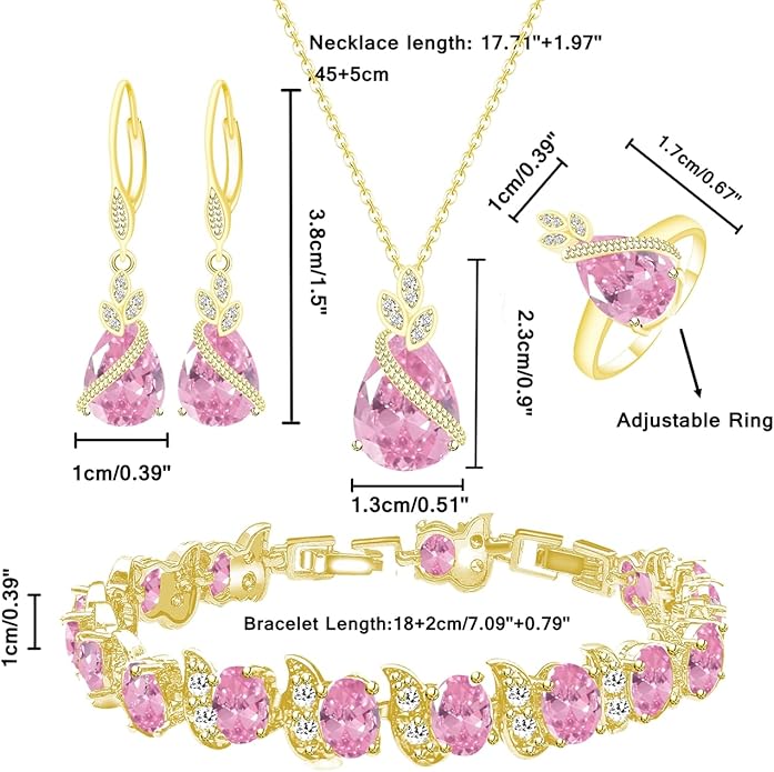 LMXXVJ Jewelry Set for Women,Teardrop Cubic Zirconia Necklace Earrings Adjustable Ring Bracelet Jewelry Set Formal Jewelry Gift