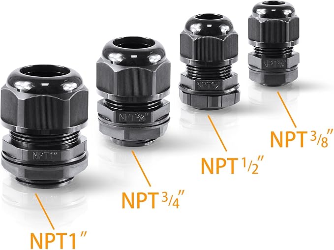 XHF 45 Pcs 1/4" IP68 Strain Relief Nylon Cord Grip NPT Cable Glands Adjustable UL Listed and RoHS Compliant (Black)