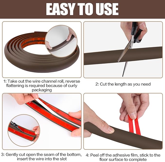 Floor Cord Cover Cable Cavity Self Adhesive Cord Hider Floor 10FT Floor Cable Management Power Cord Protector Floor Electric Cord Covers for Offices, Gym, Exhibitions (CoffeeBrown, 1.18" x 20')