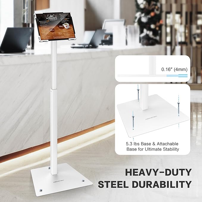 AboveTEK Security iPad Kiosk Floor Stand, Anti-Theft POS Tablet Stands for Retail Business, Height Adjustable Tablet Floor Stand, 360° Swivel Universal Locking Holder Fits 9.7"-13" iPads/iPad Pro/Air