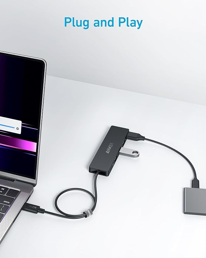 Anker 4-Port USB 3.0 Hub with 5Gbps Data Transfer, Ultra-Slim USB-C Connector Hub, for MacBook, iMac, Surface, Mobile HDD, and More (2 ft USB-C Connector, Charging Not Supported)