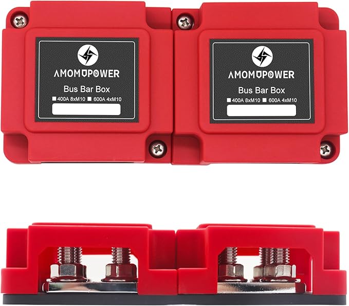 400A Bus Bar 8 M10 (3/8 inch) Terminal Studs Modular Design Tin Plated Copper Distribution Block Positive Pole Electrical Buss Bars 12-48 V DC with Cover for Trailer Marine Boat Car RV