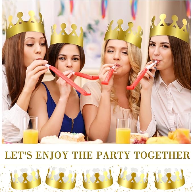 Crtiin 30 Pcs Gold Paper Crown for Adults Princess Hats Crafts Birthday Party Bulk Crowns for School Classroom(Cute Style)
