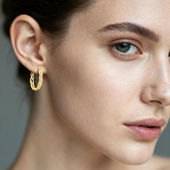 14K Gold Hoop Earrings 14K Gold Earrings for Women Hypoallergenic Large 25mm Huggie Hoop Earrings Trendy Elegant Gold Earring Jewelry Gift