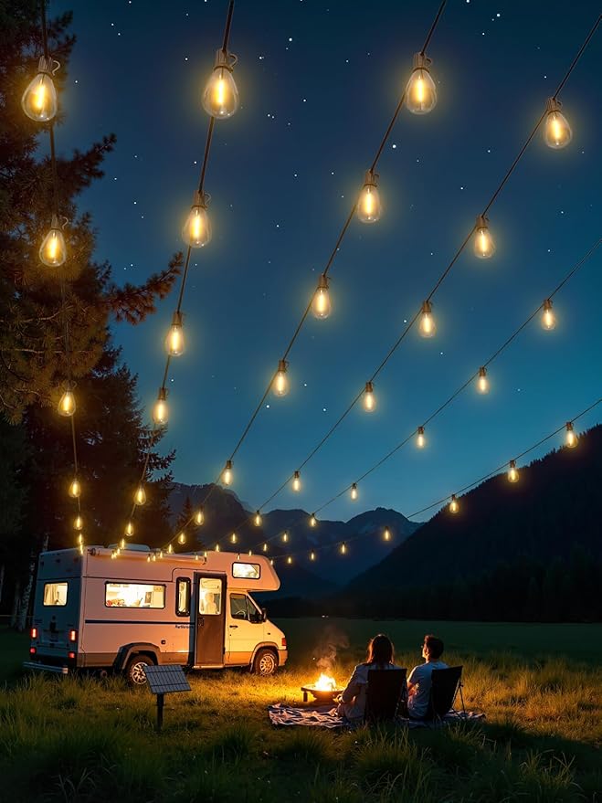 luckystyle 29FT Solar String Lights Outdoor Waterproof with 10+1 LED Bulbs Long Last for 20+Hrs, Commercial Grade Shatterproof USB Patio Solar Powered Lights for Camping,Backyard, Garden, Porch Decor