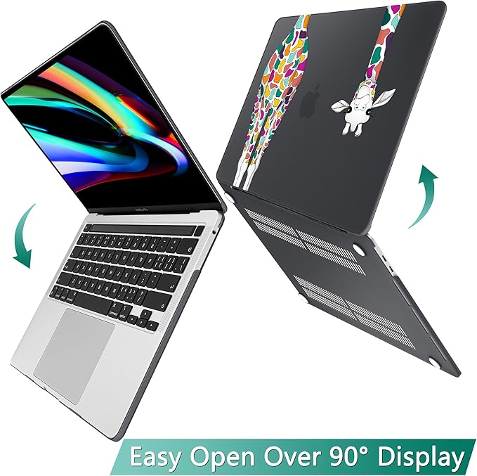 May Chen Compatible with MacBook Pro 13 inch Case 2022 2021 2020 Release Models A2338 M2 M1 A2251 A2289, Plastic Hard Shell Case Keyboard Cover for Mac Pro 13" with Touch Bar, Black Smile Giraffe