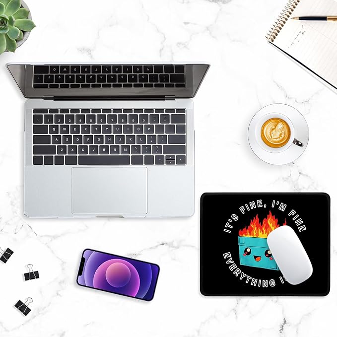ITNRSIIET Mouse Pad with Stitched Edge Premium Textured Smooth Precise Operation Waterproof Washable Non-Slip Rubber Base Desktop Protection Mat, 10.2×8.3×0.12 inches, Cute Dumpster
