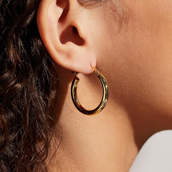 Gold Earrings for Women Girls,14K Gold Plated Hoop Earrings with 925 Sterling Silver Post Cubic Zirconia Stud Earring Huggie Hoops Earrings