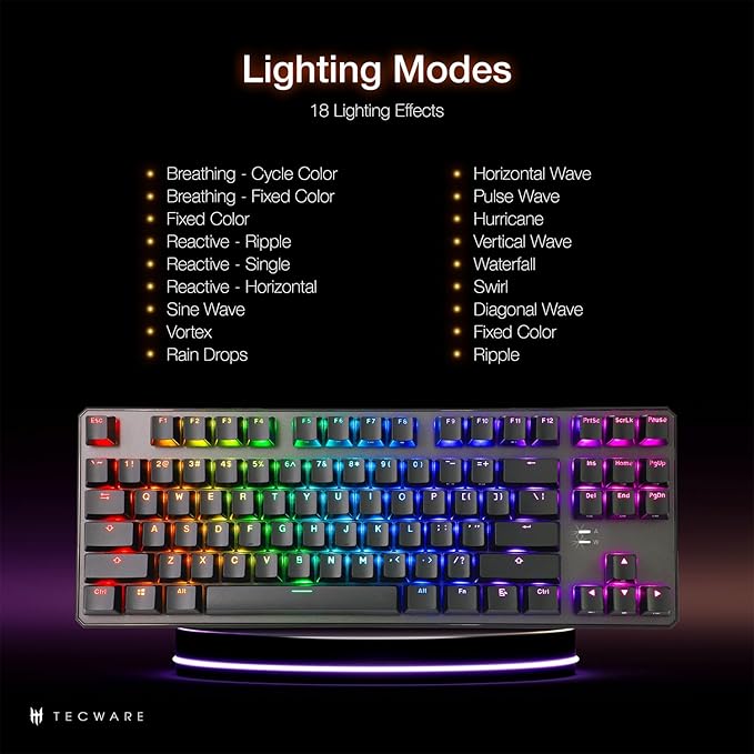 TECWARE Phantom+ 87 Key Mechanical Gaming Keyboard, RGB led, TKL 75% Keyboard, Thocky Sounding, Wraith Orange Switch