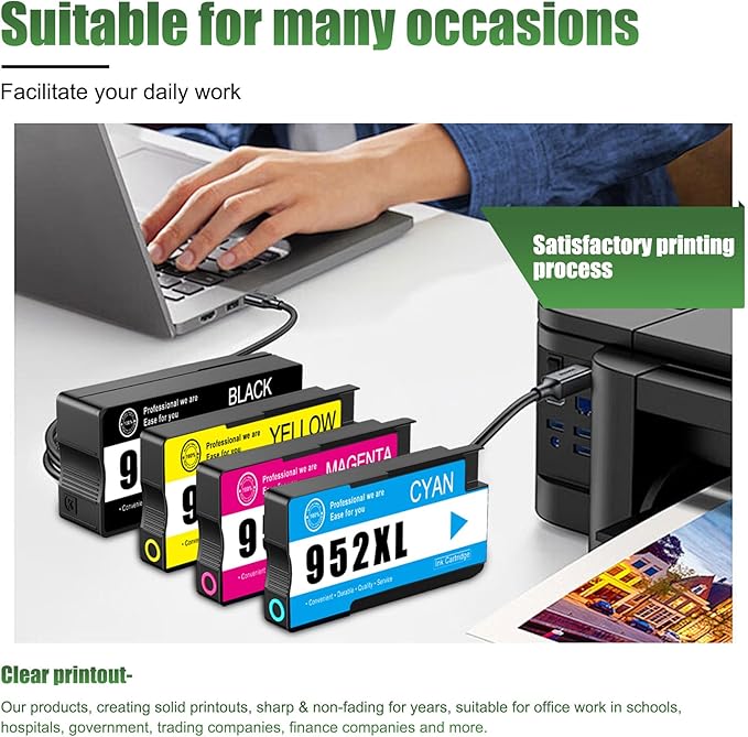 952XL High Yield Ink Cartridges Combo Pack Replacement for HP 952XL 952 Ink Cartridge Work with OfficeJet Pro 8710 7740 8720 8715 8210 8703 OfficeJet 8702 Printers (Black Cyan Magenta Yellow 4-Pack)