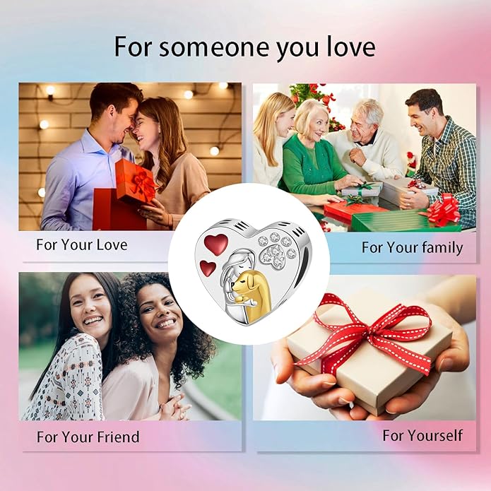 Birthday Fashion Love Heart Dangle Charm 925 Sterling Silver Charms fits Bracelets and Necklace Pendant Bead Charms Jewelry Present for Women Family Friends