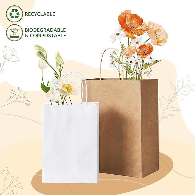 YEEHAW Brown Paper Bags with Handles Bulk 5.8"x3.2"x8.25" 100Pcs Gift Bags Small Size, Brown Gift Bag with Handles for Retail, Party, Shopping, Merchandise