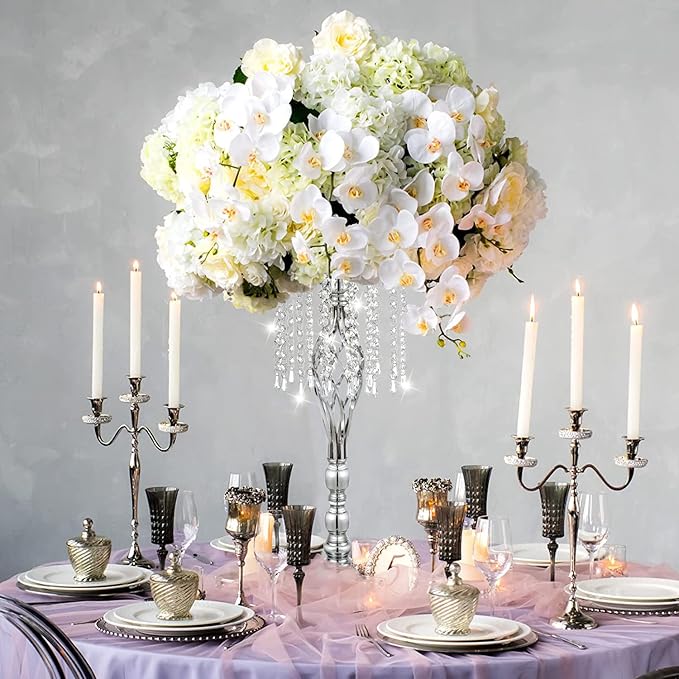 Metal Flower Stands with Crystal Beads, Wedding Centerpieces for Table Decorations, Elegant Metal Flower Arrangement Stands, Flower Vases for Wedding Party Celebration Home Decor (Silver-10pcs)