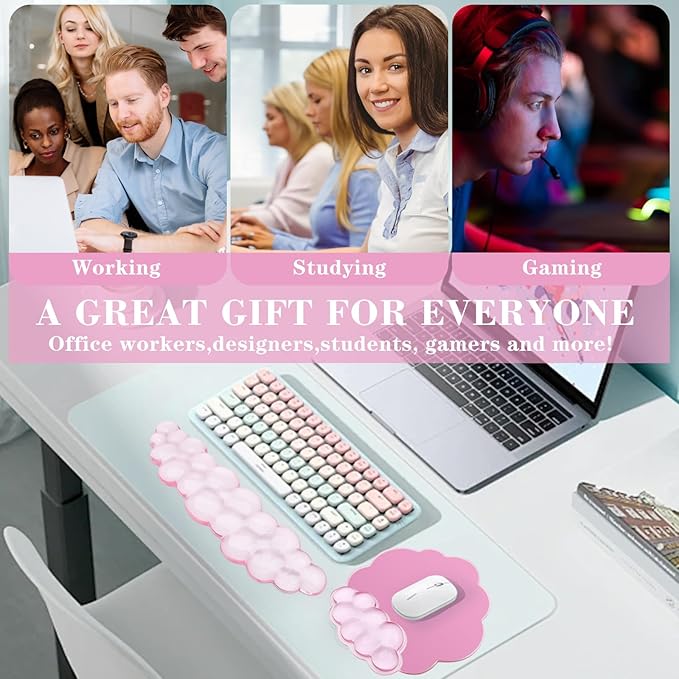 Gel Cloud Keyboard and Mouse Wrist Rest, Cute Wrist Support and Arm Support Rest for Typing Pain Relief,Suitable for Office/Computer/Laptop/Gaming Set-Pink