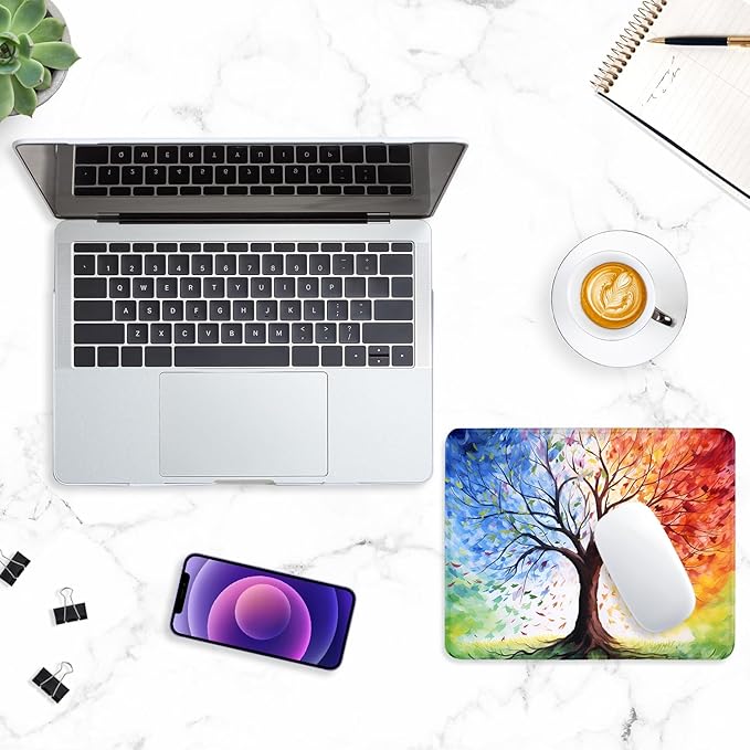 ITNRSIIET Mouse Pad with Stitched Edge Premium Textured Smooth Precise Operation Waterproof Washable Non-Slip Rubber Base Desktop Protection Mat, 10.2×8.3×0.12 inches, The Tree of Life