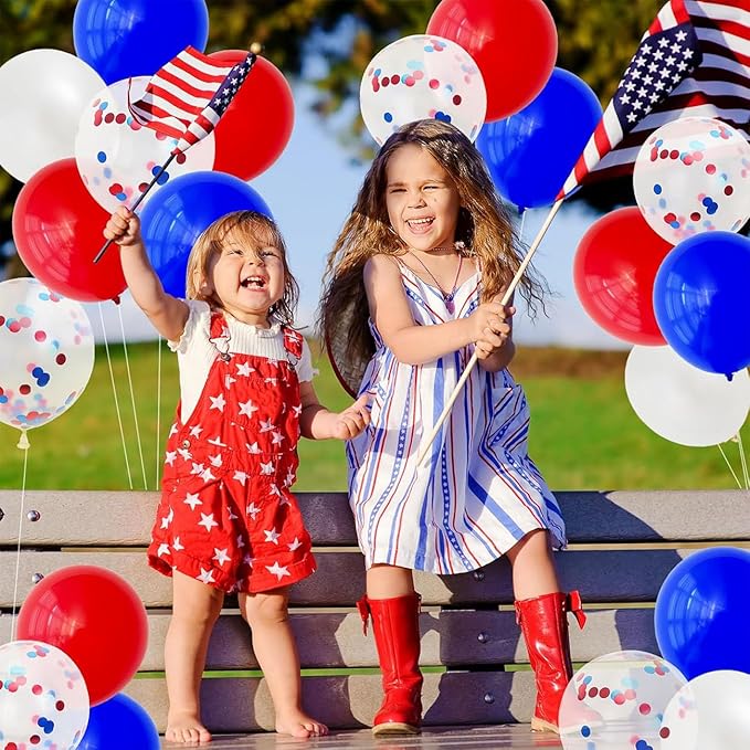 Fourth of July Balloons,55pcs 12inch Navy Blue Red White Latex Helium Balloons,Blue Red White Confetti Balloon for Independence Day Patriotic Anniversary Party Decoratio