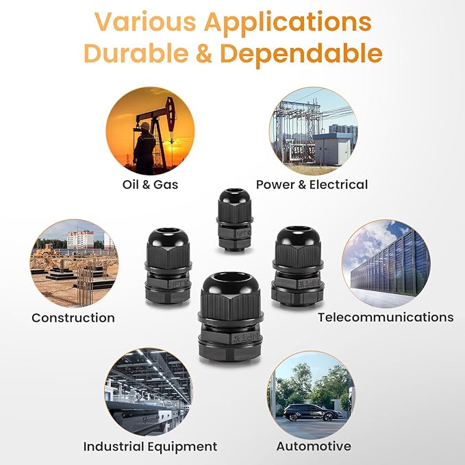 QILIPSU 32pcs NPT Cable Gland Kits 1/4" 3/8" 1/2" 3/4" Waterproof IP68 Nylon Cable Pass Through Cord Grip Connector Strain Relief Wire Grommet