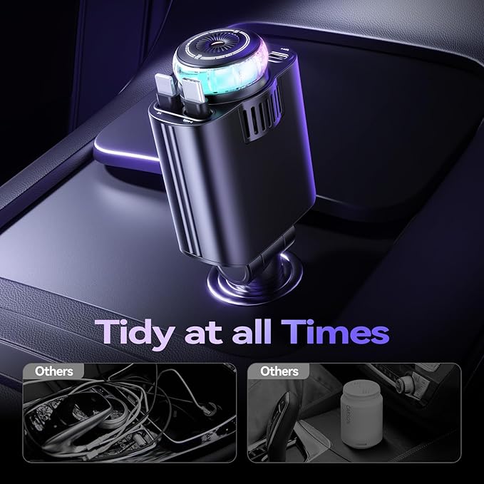 Retractable Car Charger with Aromatherapy and Starlight, 5 in 1 USB C Car Charger Adapter, 69W Fast Charging Cars Phone Chargers, Cars Air Freshener Compatible with iPhone 16 15 14 13 12 and Android