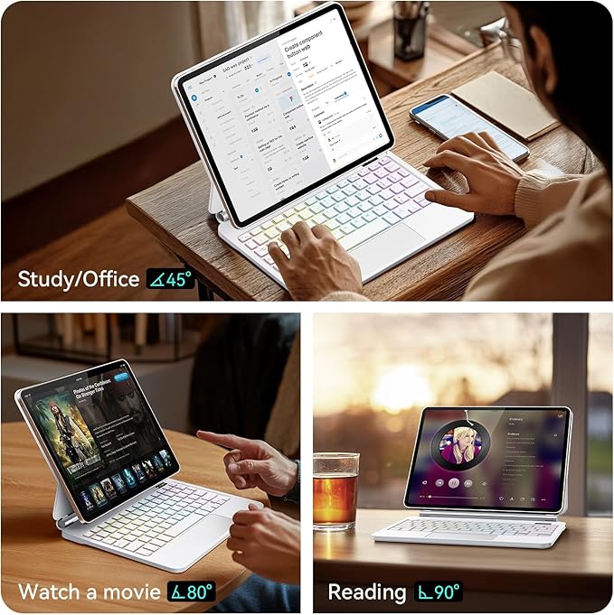 Keyboard Case for iPad Air 13 inch,iPad Pro 12.9 inch (3/4/5/6th Gen),Easy-Set Floating Cantilever Stand Magic Magnetic Backlit - Multi-Touch Trackpad Keyboard Case for iPad (White)