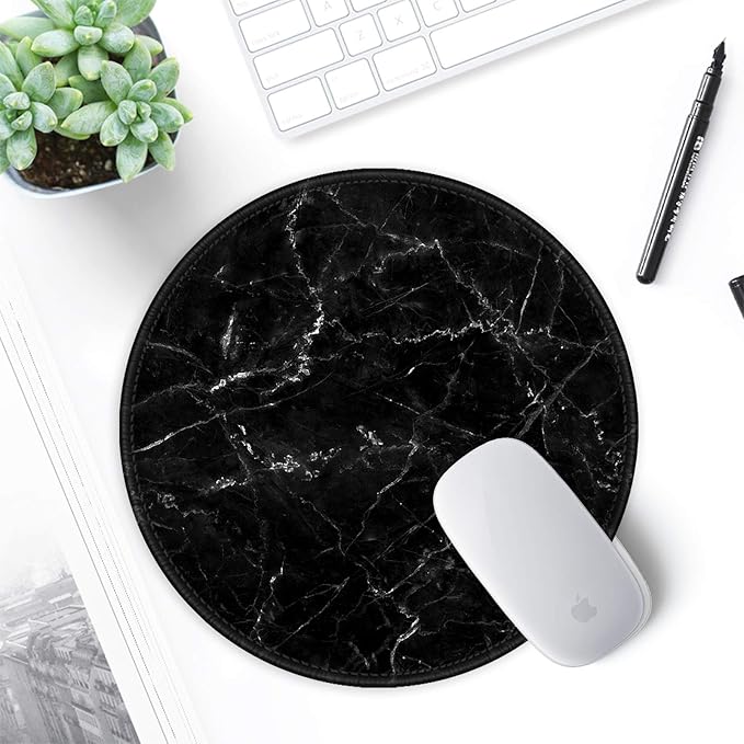 ITNRSIIET Round Mouse Pad with Stitched Edge Premium-Textured Waterproof Non-Slip Rubber Base Desktop Protection Mat Diameter 8.7 inches, Black Marbling