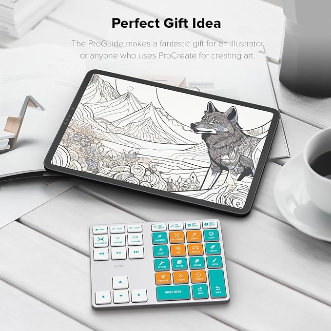 JCPAL ProGuide Wireless Keyboard for Procreate - Bluetooth Rechargeable Macro Pad Mini Keyboard for iPad Procreate with 35 Color-Coded Buttons
