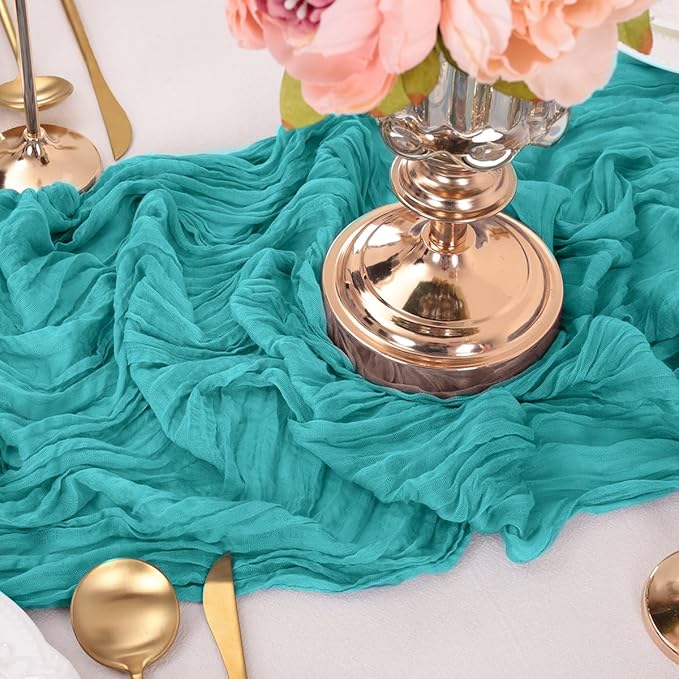 Teal Table Runner Cheesecloth Table Runner 4 Pack 10FT Farmhouse Table Runners 120 Inches Fall Table Decor Dining Room Centerpiece Wedding Boho Baby Shower Birthday