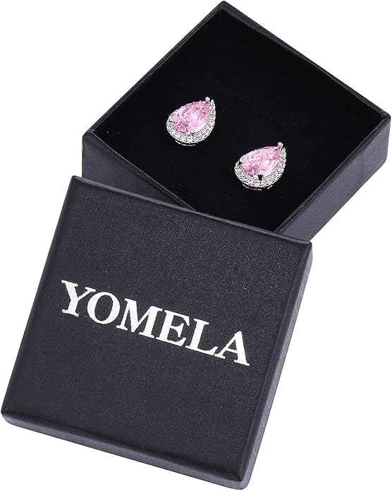 YOMELA Cubic Zirconia Earrings Studs, Halo CZ Birthstone Simulated Diamond Stud Earrings for Women