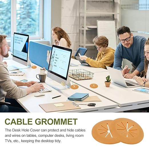 PATIKIL Desk Grommet 1-9/16", 8 Pcs Round Cable Grommet Cord Hole Cover with Adhesive Tape Flexible Table Wire Organizer for Office Home Table Countertop, Light Brown