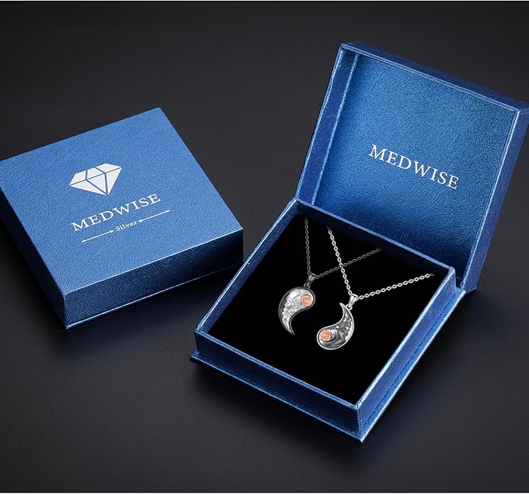 MEDWISE Yin Yang Skull Necklaces 925 Sterling Silver Yin Yang Matching Couples Pendant Friendship Couples BFF Pendant Necklace Jewelry for Her Him with Gifts Box Valentines Gifts
