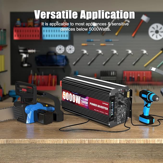 LVYUAN 5000 Watt Power Inverter 24V to 110V 120V for Vehicle, Solar Inverter System, Heavy Duty, RV, Truck, Off Grid,Camping with 4 AC Outlets, LCD Display, Wireless Remote Control, Car Power Inverter