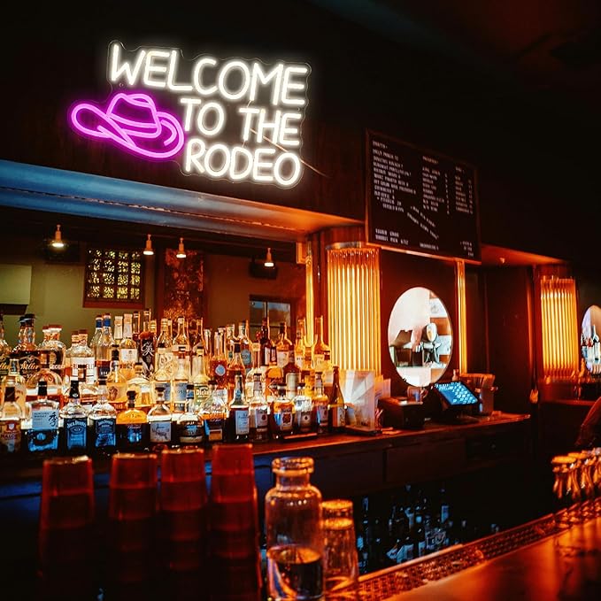 Welcome To The Rodeo Neon Sign Cowboy Neon Light For Wall Decor Dimmable LED Signs Welcome To The Rodeo Light Up Signs Living Room Man Cave Bar Recreation Room Decoration, Cowboy Gift for Men, Women