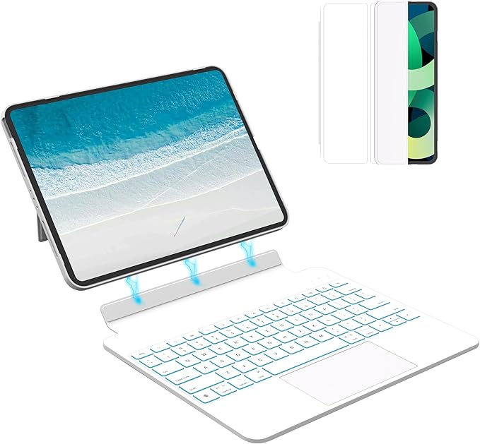 iPad Pro 13 Inch Case 2024 with Keyboard, Magnetic Detachable Keyboard Case for iPad Pro 13 Inch (M4, 2024) with 7 Colors Backlight, Multi-Touch Trackpad, Portrait/Landscape Mode (White)