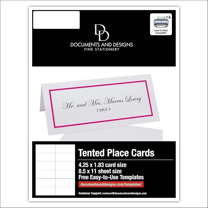 Single Line Border Printable Place Cards, Fuschia (Choose Color), Set of 60 (10 Sheets), Laser & Inkjet Printers - Wedding, Party, Dinner, and Special Events - Made in the USA