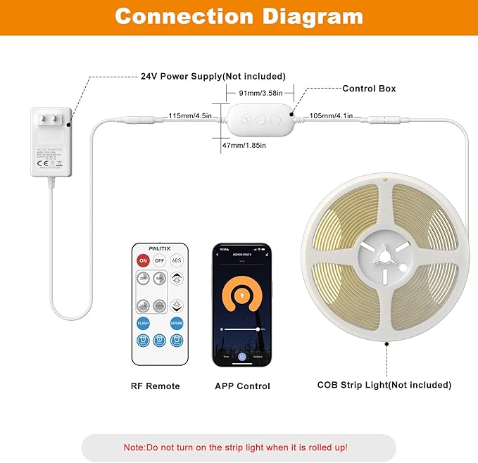 PAUTIX RF WiFi Smart Remote Dimmer for Single Color LED Strip Lights,Compatible with Alexa and Google,14-Key Wireless Remote,DC 12-24V Controller for 3528/2835/5050/COB LED Strip Light